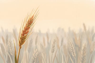 A single vivid wheat stalk standing out against a faded field of identical grey stalks, representing content only you could write